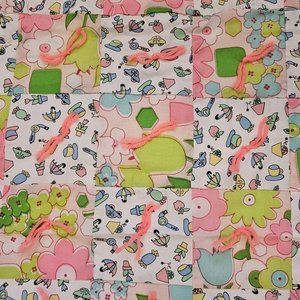 60s 70s Pink Retro Floral Patchwork Quilt Baby Girl Blanket Tummy Time‎
